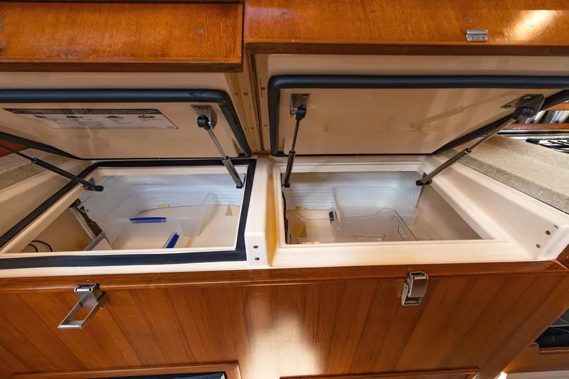  Yacht Photos Pics Interior view of 2008 Island Packet 465 yacht's dual compartment storage area.
