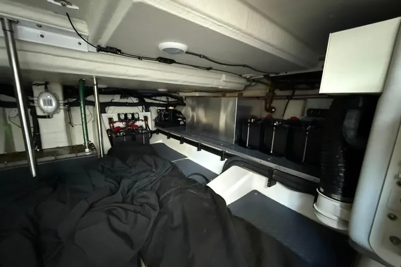  Yacht Photos Pics 2022 Formula 500 Super Sport Crossover engine room with equipment and wiring.