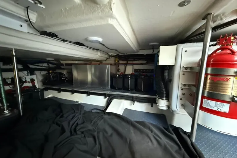  Yacht Photos Pics Engine room of 2022 Formula 500 Super Sport Crossover with fire extinguisher and equipment.