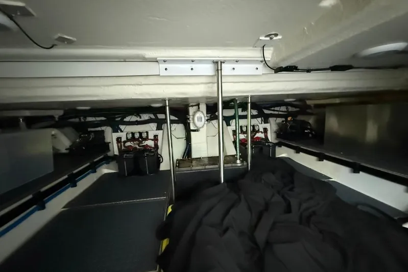 Yacht Photos Pics 2022 Formula 500 Super Sport Crossover engine room with batteries and wiring.