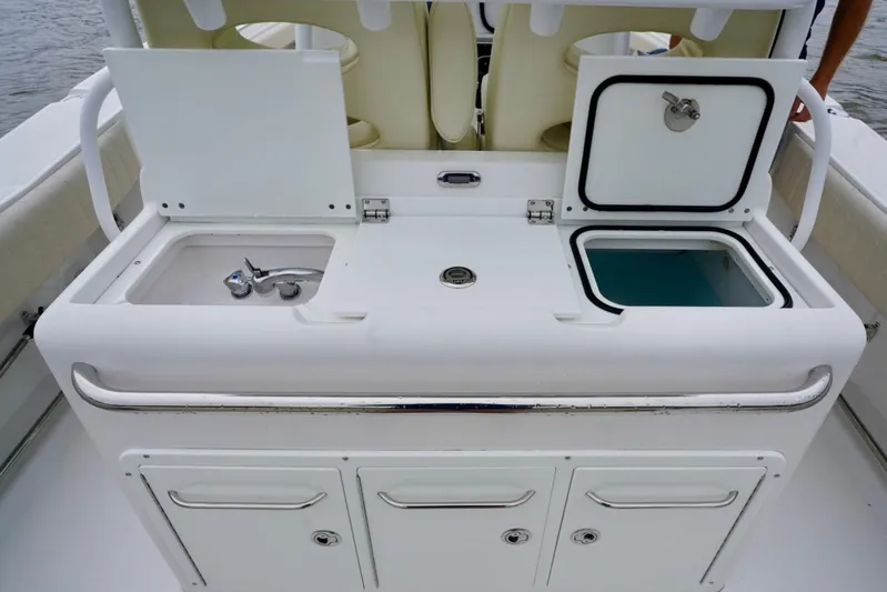  Yacht Photos Pics 2015 Southport 29 FE boat with sink and storage compartments.