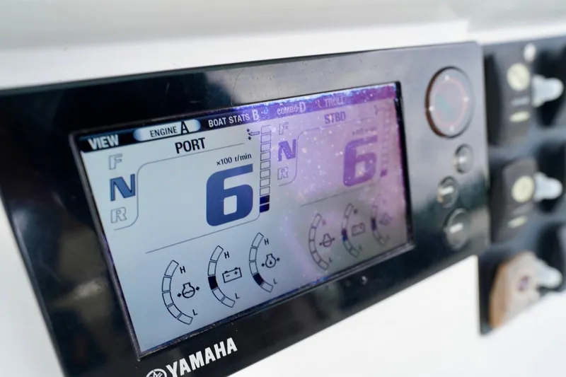  Yacht Photos Pics Close-up of Yamaha engine display on 2015 Southport 29 FE boat.