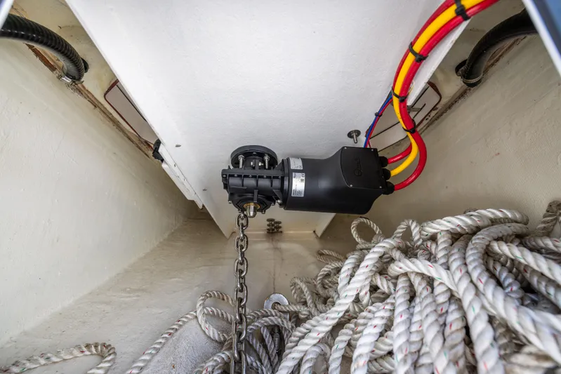  Yacht Photos Pics Anchor chain and ropes in 2024 Invincible 37 Catamaran storage compartment.