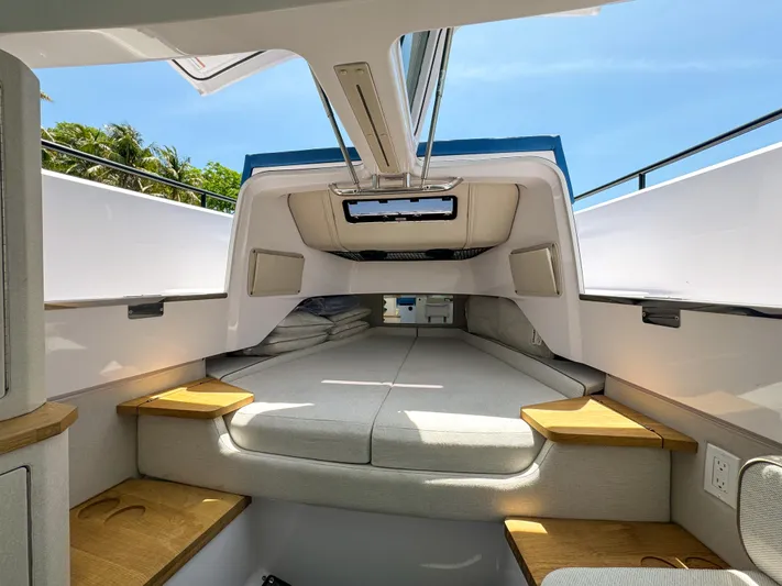  Yacht Photos Pics Luxurious interior cabin of 2025 Axopar 37 Sun Top BRABUS Trim boat.