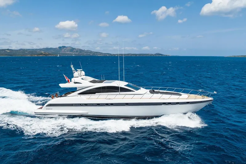 MilÙ II Yacht Photos Pics Luxury 2009 Overmarine Mangusta 80 yacht cruising on open sea.