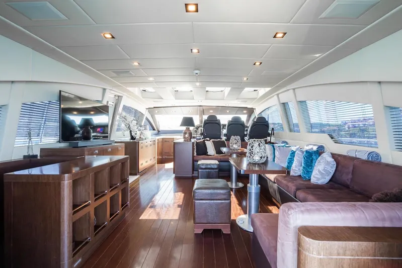 MilÙ II Yacht Photos Pics Luxurious interior of 2009 Overmarine Mangusta 80 yacht with elegant furnishings and modern design.