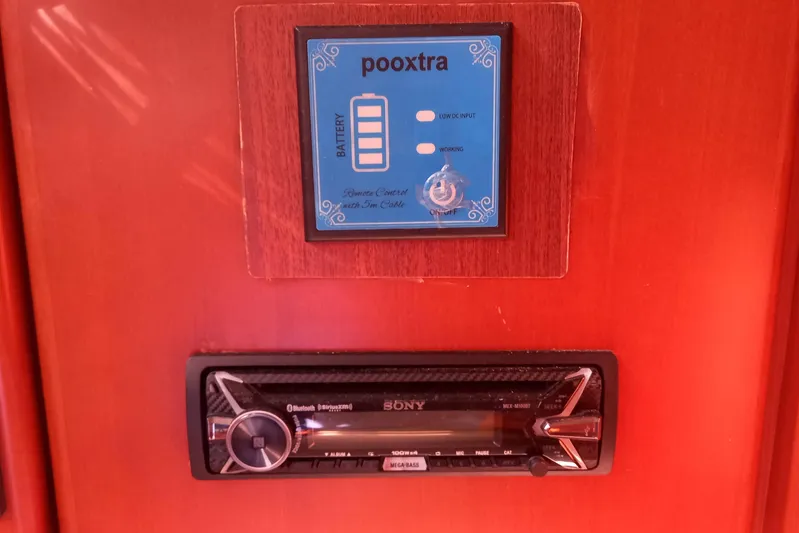 We Reach Yacht Photos Pics Control panel and Sony stereo on 2011 Dufour 425 Grand Large yacht interior.