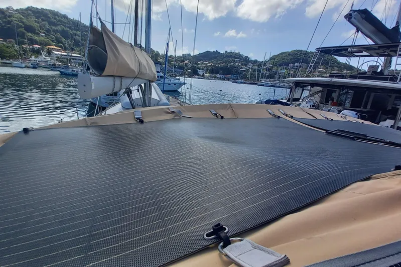 We Reach Yacht Photos Pics Sailboat Dufour 425 Grand Large 2011 docked in scenic marina with hills.
