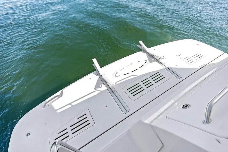 Guilty Pleasure Yacht Photos Pics 2014 Sea Ray 510 Fly yacht swim platform on calm water.