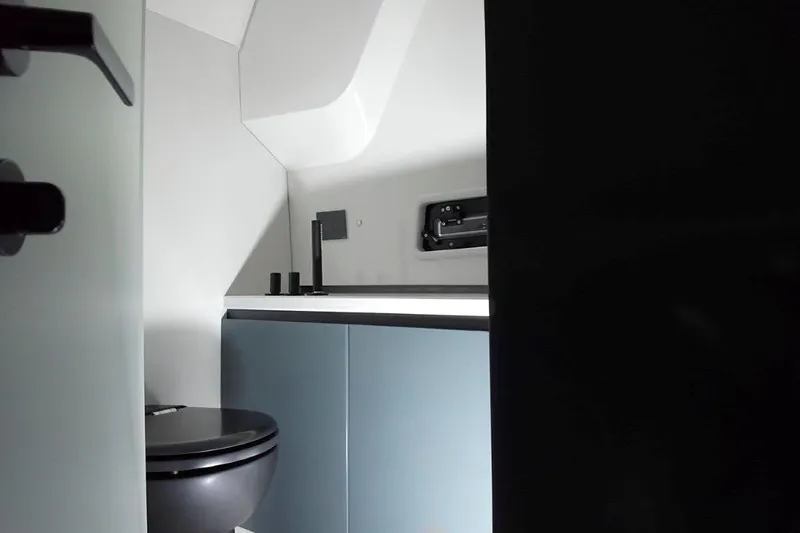  Yacht Photos Pics Modern bathroom interior in 2026 G-Tender DIECI4 yacht, featuring sleek design and fixtures.