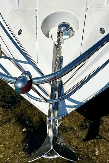  Yacht Photos Pics Bow of 2005 Doral Boca Grande boat with anchor and chrome fittings.