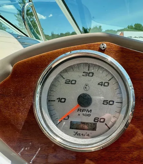  Yacht Photos Pics Close-up of a 2005 Doral Boca Grande boat tachometer, showing RPM gauge.