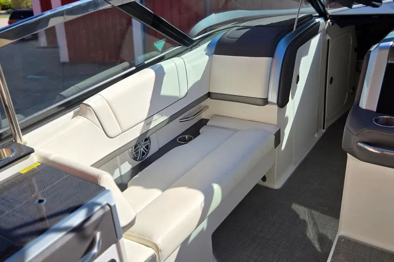 Famous Sport Boat Vibe Yacht Photos Pics 2016 Formula 330 Crossover Bowrider interior with white seating and modern design.