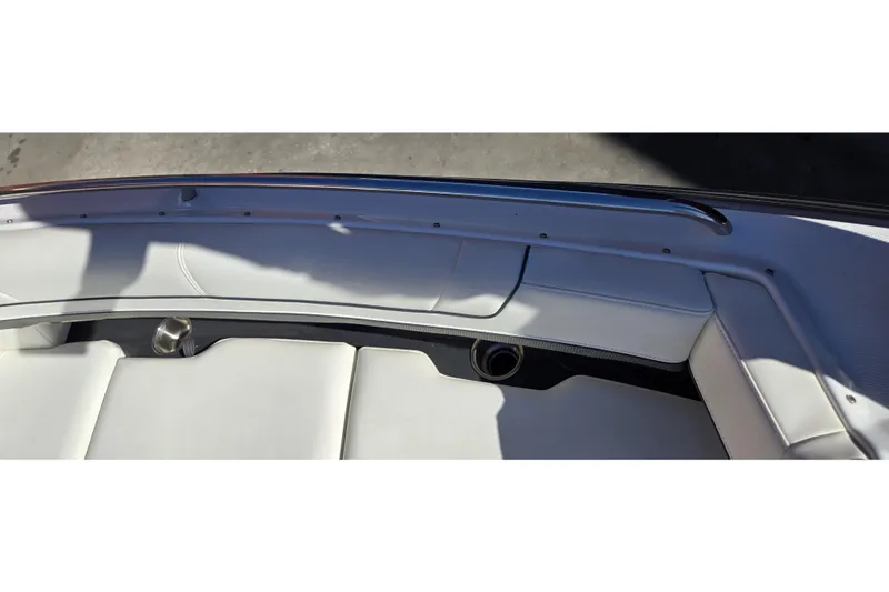 Famous Sport Boat Vibe Yacht Photos Pics 2016 Formula 330 Crossover Bowrider interior with white seating and stainless steel cup holder.