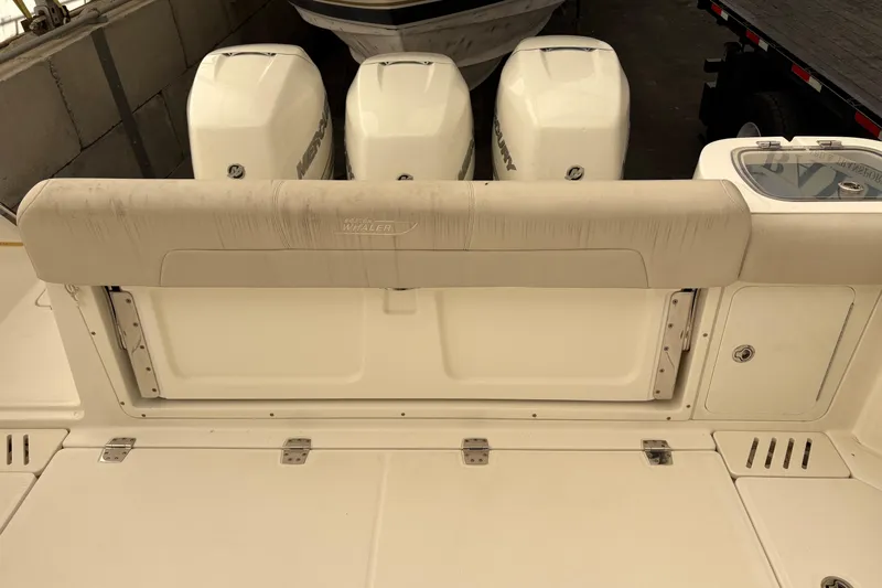 Amy Yacht Photos Pics 2018 Boston Whaler 345 Conquest boat with triple Mercury outboard engines.