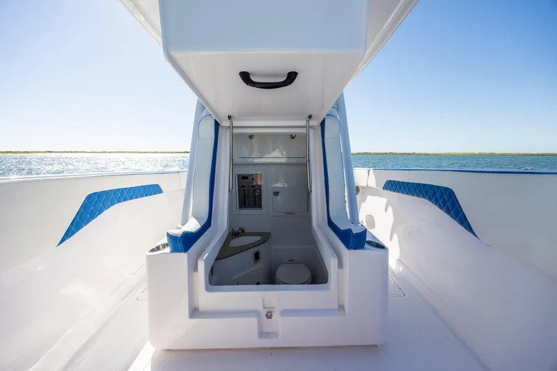  Yacht Photos Pics 2022 Blackwater 36 Sport boat interior with open cabin and ocean view.