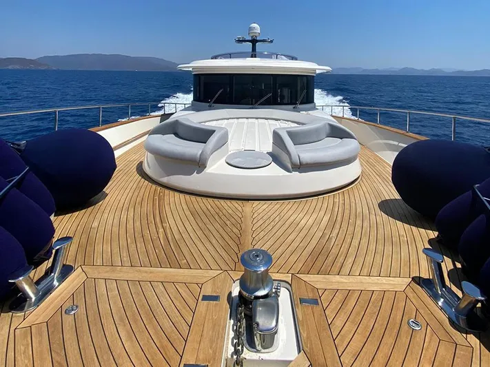  Yacht Photos Pics Luxurious 2007 Apreamare 65 yacht with spacious teak deck and elegant seating, cruising on open sea.