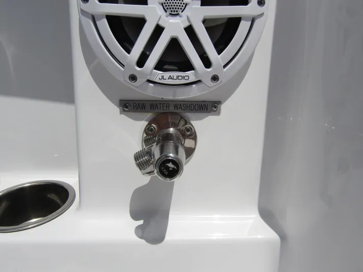  Yacht Photos Pics Raw water washdown and JL Audio speaker on 2024 Wellcraft 243 Fisherman boat.