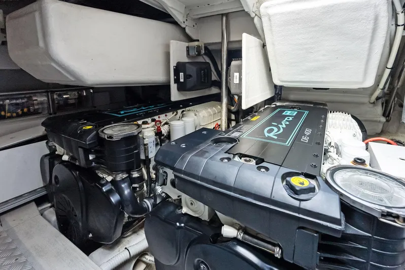 La Ruta Yacht Photos Pics 2017 Riva Rivamare engine compartment with dual engines.
