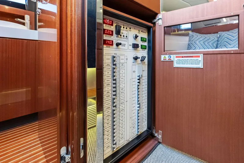 La Ruta Yacht Photos Pics Electrical control panel inside a 2017 Riva Rivamare yacht.