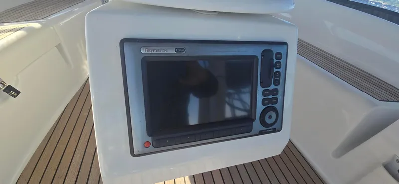 Sognare Yacht Photos Pics Raymarine navigation system on 2011 Beneteau Oceanis 40 yacht with teak deck.