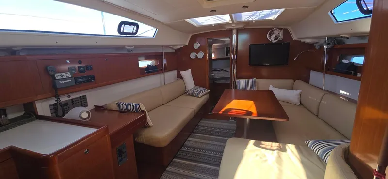 Sognare Yacht Photos Pics Interior of 2011 Beneteau Oceanis 40 sailboat with cozy seating and modern amenities.