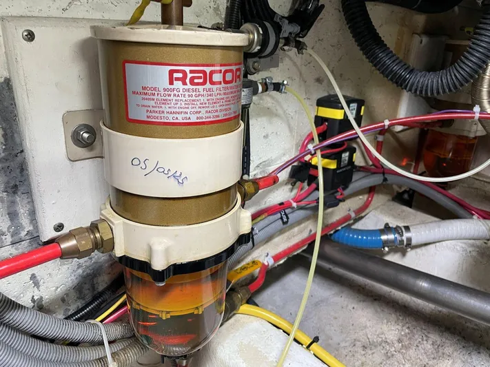  Yacht Photos Pics Racor diesel fuel filter in 1990 Ocean Alexander 440 Sundeck CPMY engine room.
