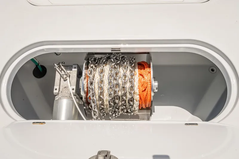  Yacht Photos Pics Anchor chain and rope storage on 2025 Yellowfin 42 Offshore boat.