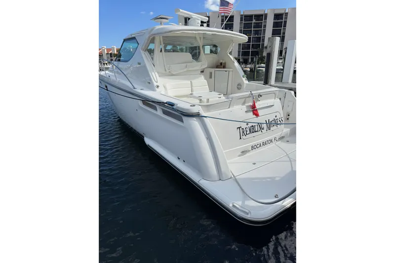  Yacht Photos Pics 2007 Tiara 43 yacht docked, featuring sleek white design and spacious deck.