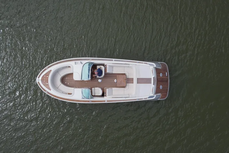 Yacht Photos Pics Overhead view of 2019 Chris-Craft Launch 30 boat on water.