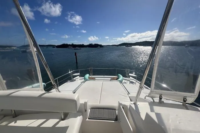 Rockin U Yacht Photos Pics Leopard 43 Powercat 2020 yacht deck with scenic ocean view and clear blue sky.