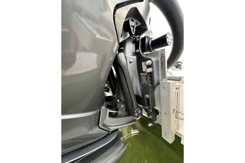  Yacht Photos Pics Close-up of 2021 ShearWater 270 Carolina Flare boat engine detail.