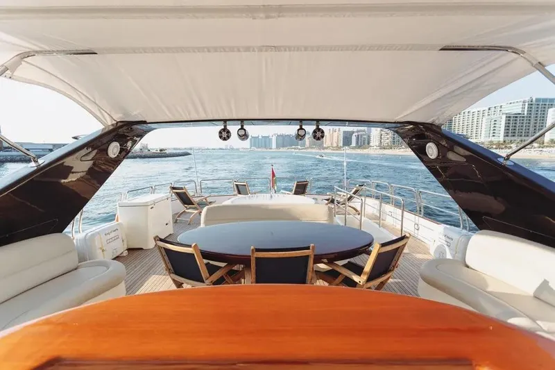  Yacht Photos Pics Luxury Azimut 100 Jumbo yacht deck with seating, ocean view, and modern design, 2004 model.