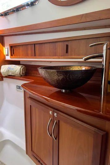 Its A Blast Yacht Photos Pics Luxurious wooden bathroom interior on 2010 Sabre 52 Salon Express yacht.