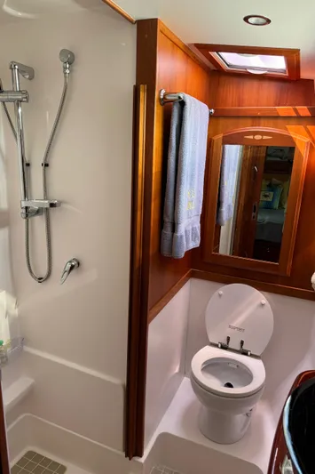 Its A Blast Yacht Photos Pics Luxurious bathroom in 2010 Sabre 52 Salon Express yacht with shower and toilet.