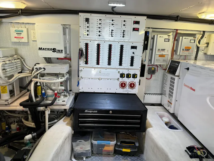 Its A Blast Yacht Photos Pics Engine room of 2010 Sabre 52 Salon Express with control panels and equipment.