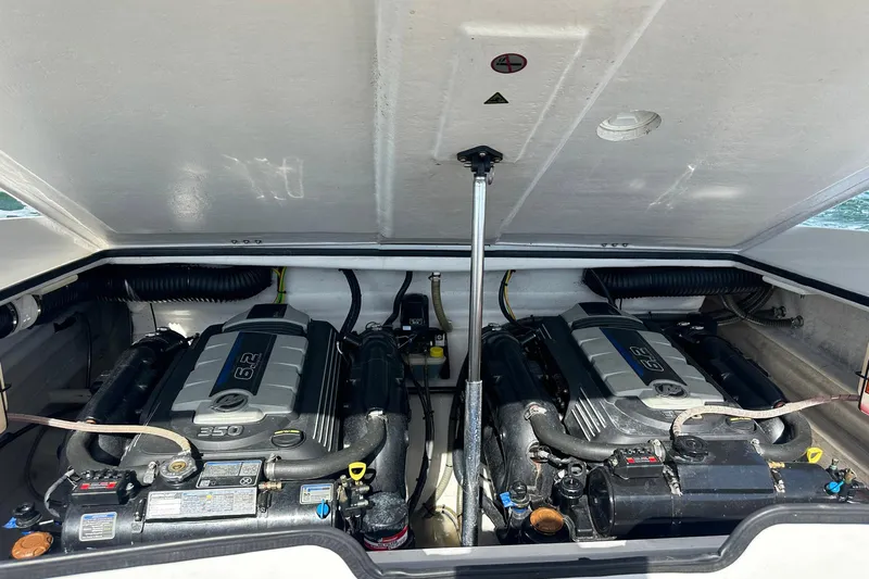 Lolo Yacht Photos Pics 2020 Frauscher 1017 GT boat engine compartment with dual 6.2L engines.