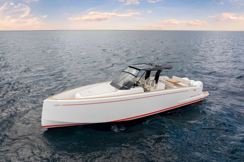 Vector 9 Yacht Photos Pics 2021 Pardo Yachts 38 cruising on open sea under a clear sky.