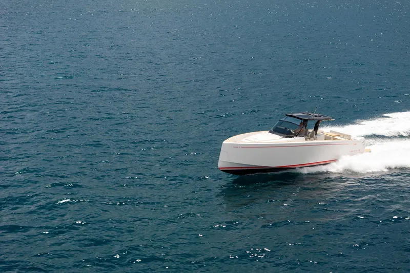 Vector 9 Yacht Photos Pics 2021 Pardo Yachts 38 cruising on open water, showcasing sleek design and performance.