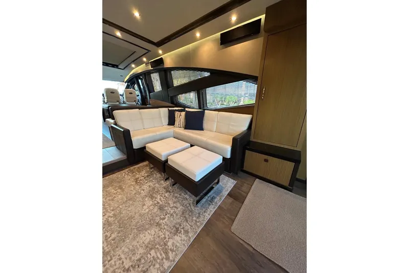 Special K Yacht Photos Pics Luxurious interior of 2016 Sea Ray L650 yacht with elegant seating and modern design.