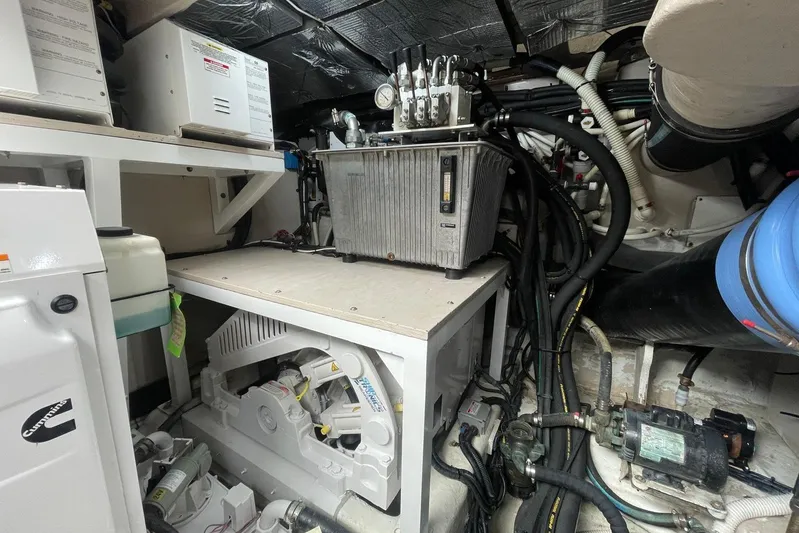 Special K Yacht Photos Pics Engine room of 2016 Sea Ray L650 yacht with Cummins equipment and complex wiring.