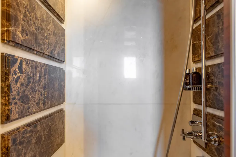 Allora Yacht Photos Pics Luxurious marble shower interior on 2011 Benetti Classic 121 yacht.