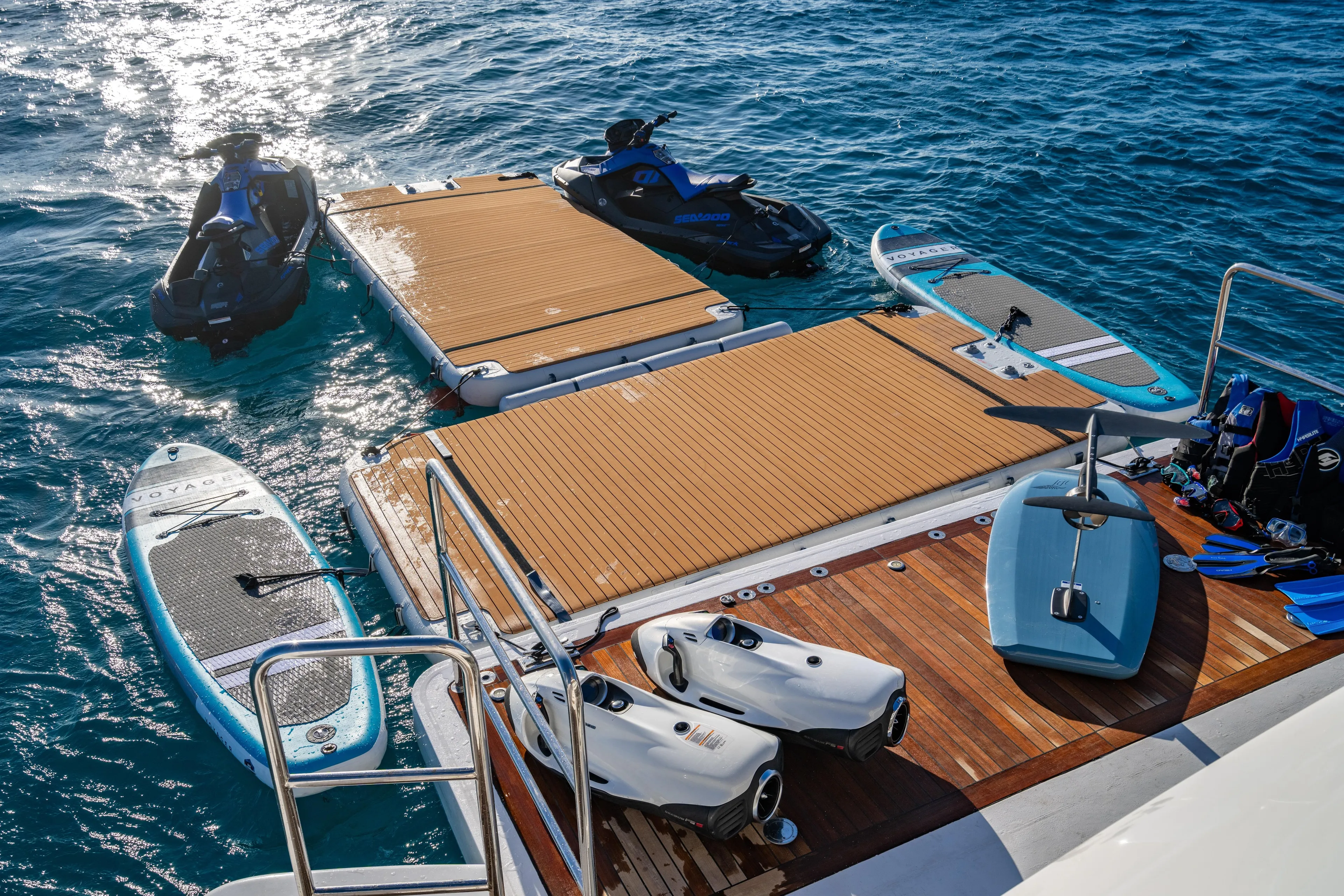 Allora Yacht Photos Pics Luxury yacht Benetti Classic 121 with water sports equipment on deck, 2011 model.