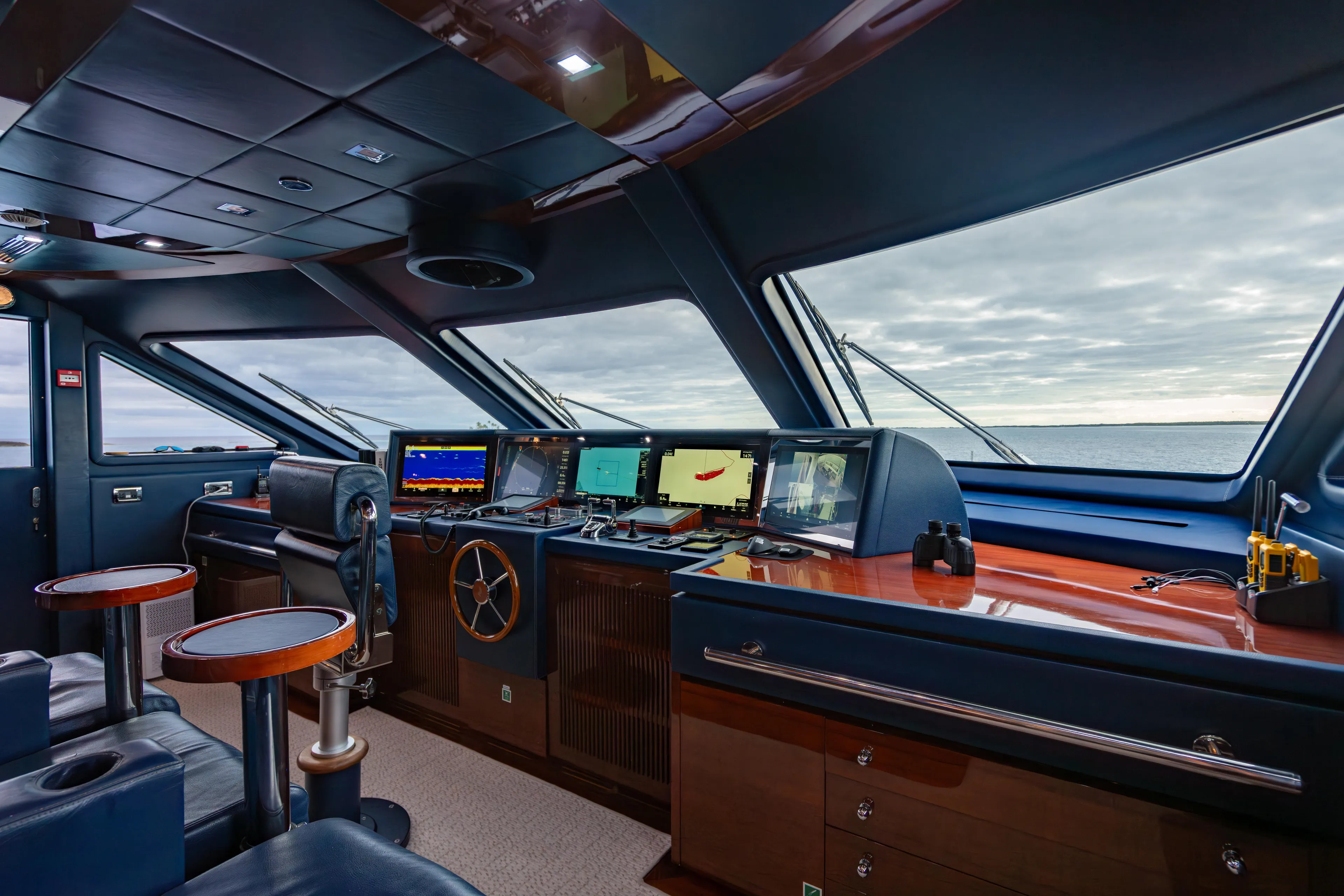 Allora Yacht Photos Pics Luxurious helm of 2011 Benetti Classic 121 yacht with advanced navigation systems.