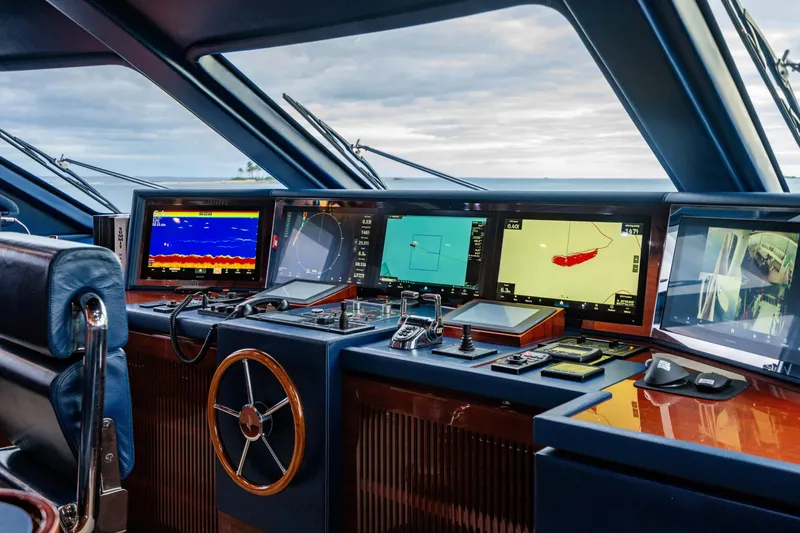 Allora Yacht Photos Pics Luxurious Benetti Classic 121 yacht cockpit with advanced navigation systems, 2011 model.