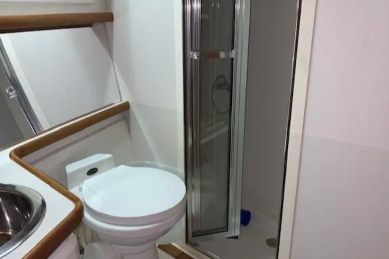  Yacht Photos Pics Bathroom of 1994 Carver 440 Aft Cabin Motor Yacht with shower and toilet.