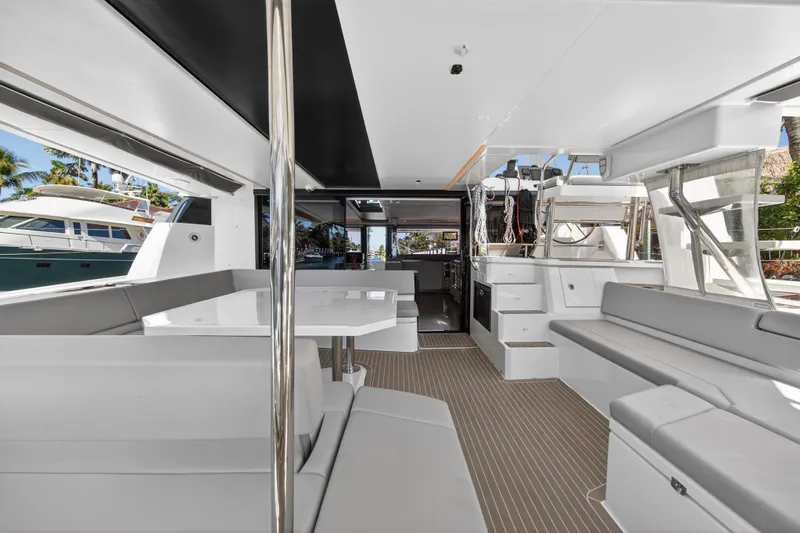  Yacht Photos Pics Modern interior of 2021 Leopard 50 yacht with spacious seating and sleek design.