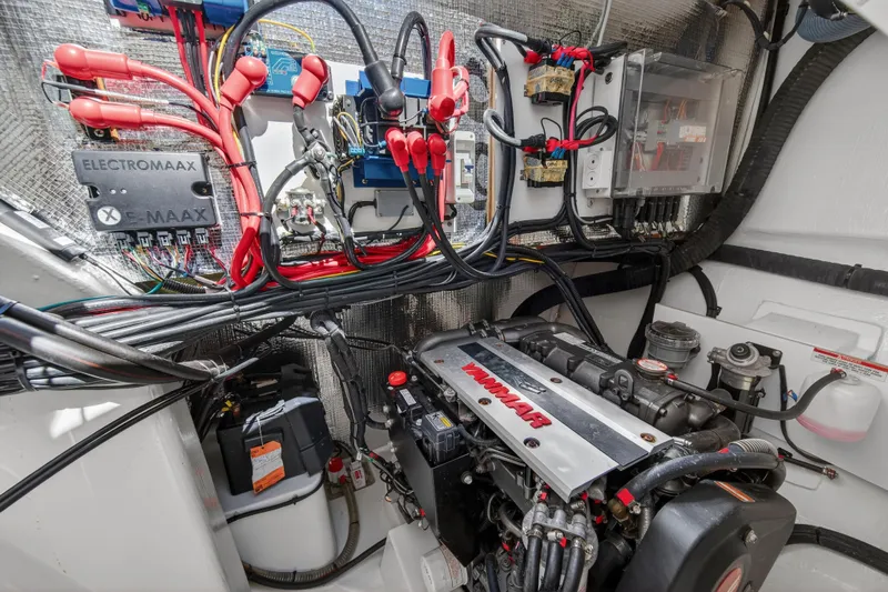  Yacht Photos Pics Engine room of a 2021 Leopard 50 yacht with Yanmar engine and Electromaax system.