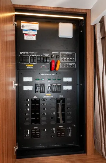 Lady Gail Yacht Photos Pics Electrical control panel on 2018 Sea Ray L550 Flybridge yacht.
