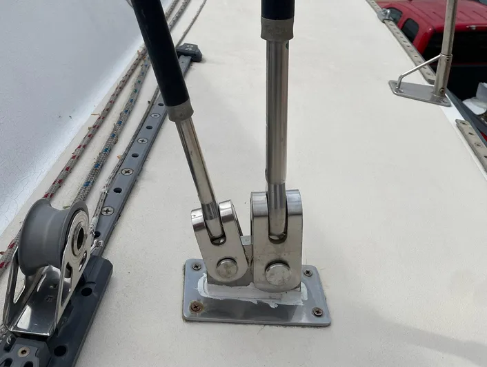 Condor Yacht Photos Pics Deck fittings on a 1996 J Boats J/160 sailboat, featuring stainless steel rigging components.